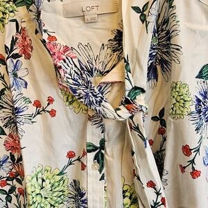 LOFT Multicolor Floral Puff Sleeve Bouquet Tie Print Blouse
